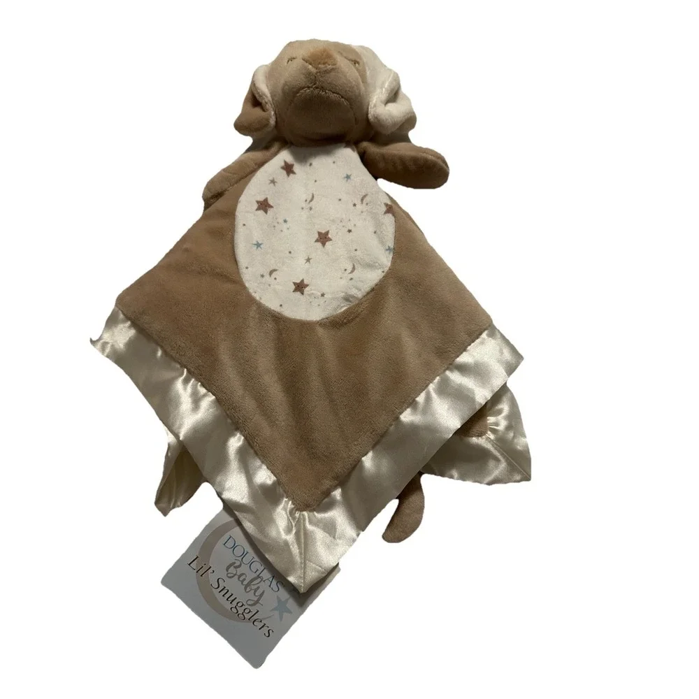 Douglas Baby Auggie Tan Puppy Satin Trim Dog‎ Snuggler Plush Stuffed Animal